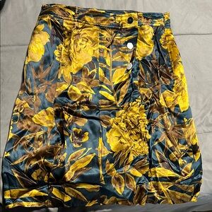 Tory Burch Yellow and Brown Embellished pleated  Skirt